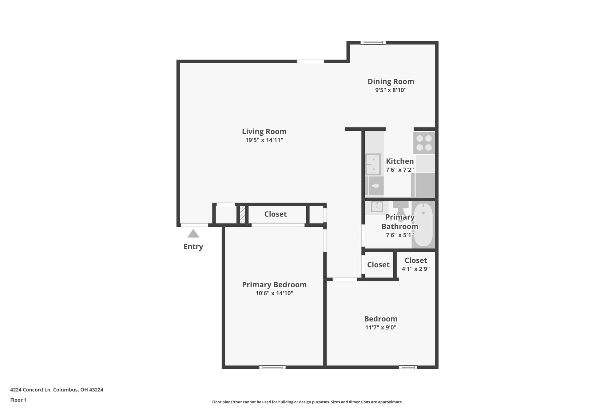 Floor Plan — 2 bed / 1 bath apartment at Cleve Royale